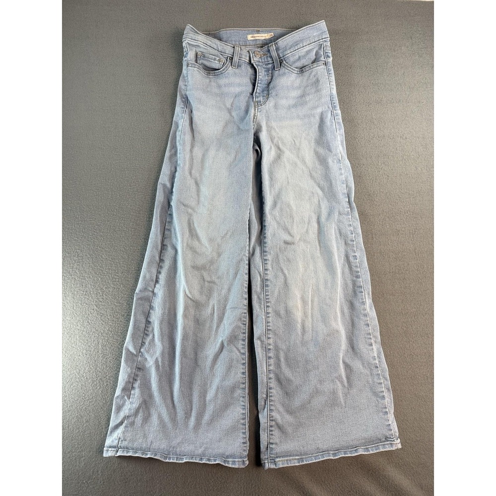 Levi's 318 Shaping Wide Leg Jeans Womens 26x28 Light Blue Mid Rise Stretch Denim
